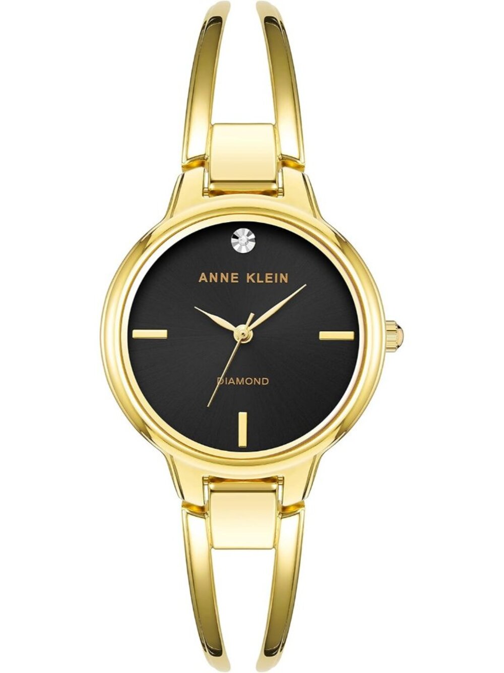 Women's Black Gold Genuine Diamond Dial Adjustable Bangle Crystal Lens Watches
